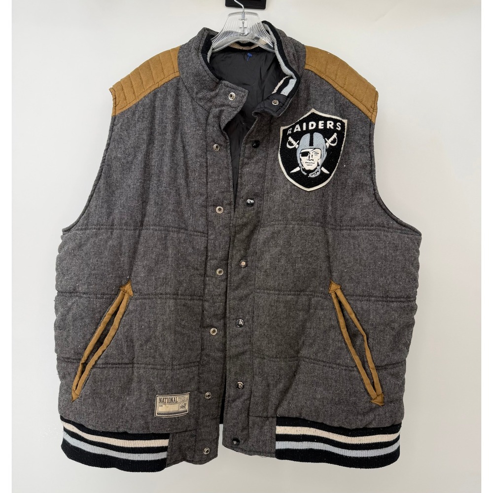 NFL Oakland Raiders Gray Puffer Vest Varsity Style Embroidered Logo Mens XL XXL